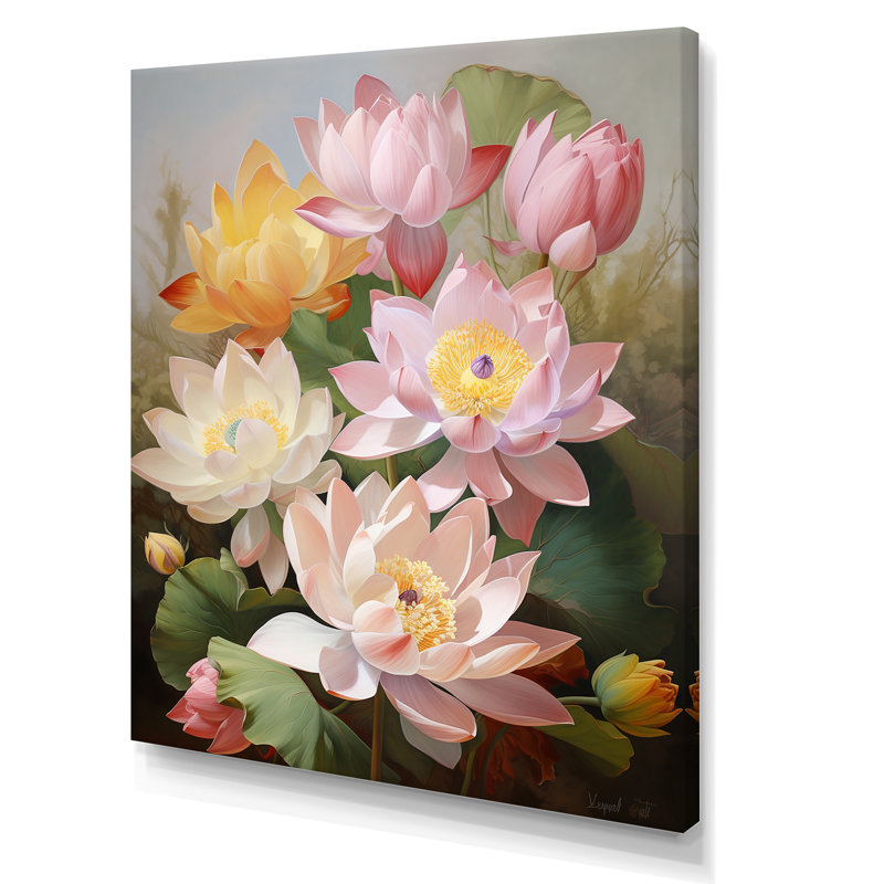 Lotus Exquis Bouquet sur toile, H 20 po x l 12 po x P 1 po, Toile tendue