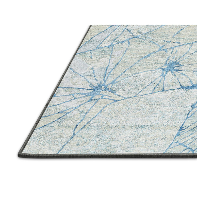 Tapis contemporain gris / bleu, Rectangle 7 pi 0 po x 9 pi 0 po