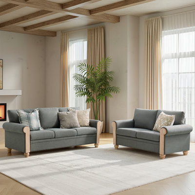 Terren  Monica 2-Piece Farmhouse Living Room Set with Solid Wood Spindle Legs