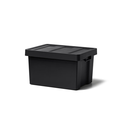 Like-it Plastic Storage Box Bin Black Shallow Organizer with Sliding Inner Tray for Pantry and Garage