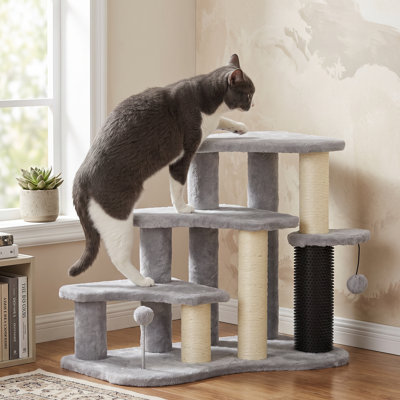 3-Tier Cat Tree Tower, Cat Condo with Scratching Posts, Tickling Post, Toy Balls, for High Beds, Couch, Sturdy Cat Towers for Cats Indoor