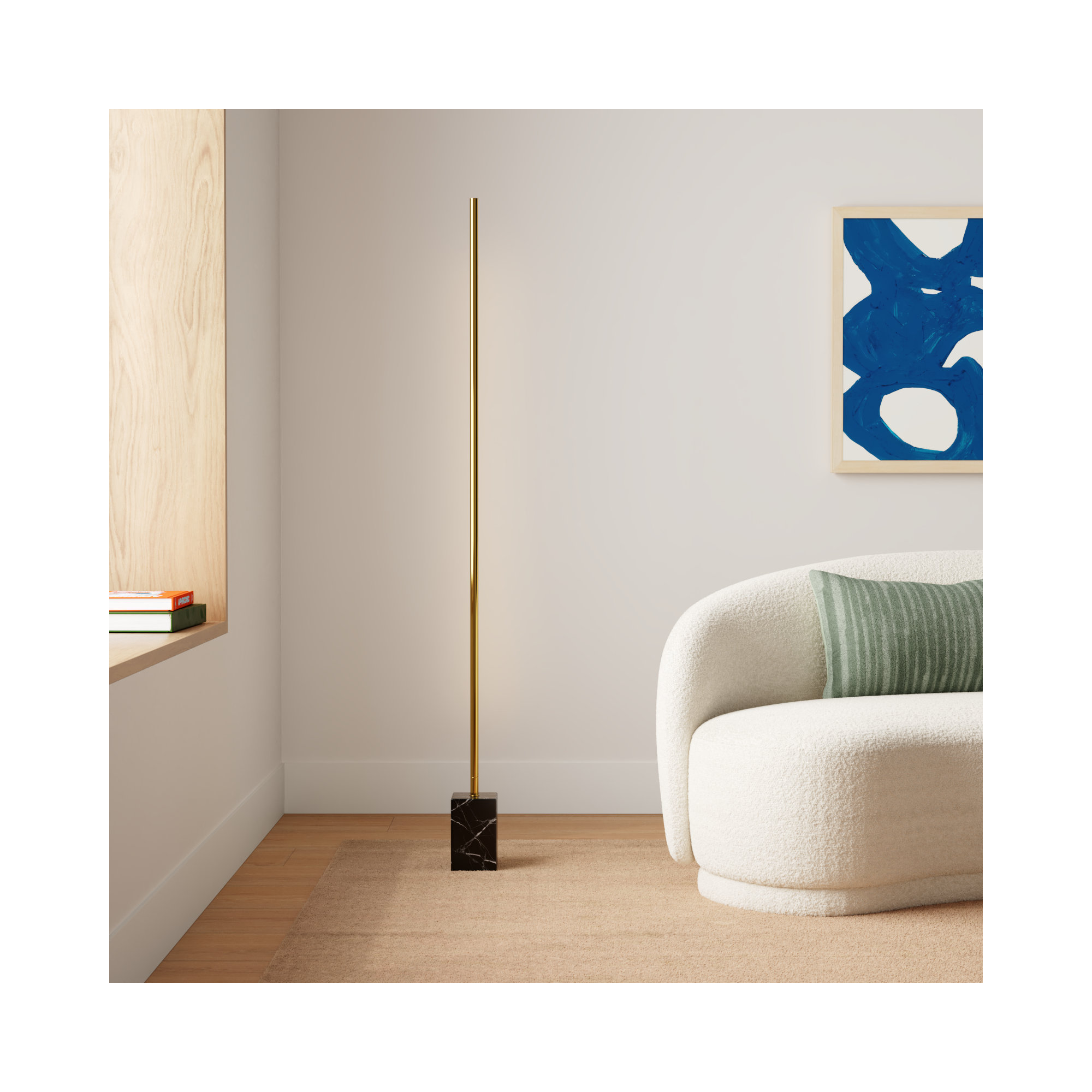 Ericson 65'' Dimmable Floor Lamp, Antique Brass/Black Marble