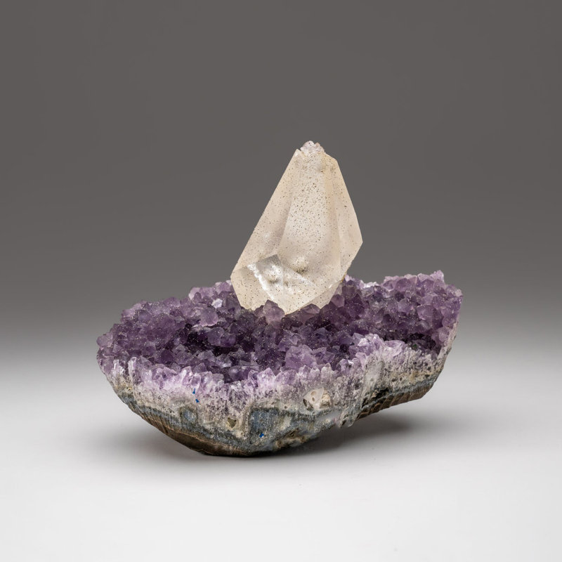 Calcite With Pyrite On Amethyst