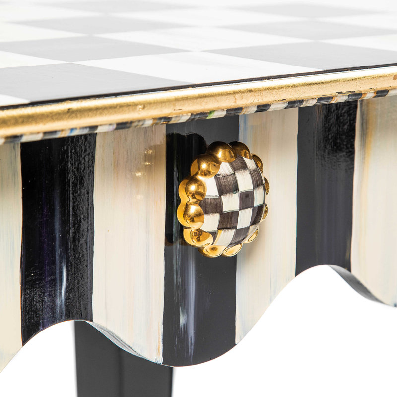 Black and White Birch Maple Side Table with Gold Accents