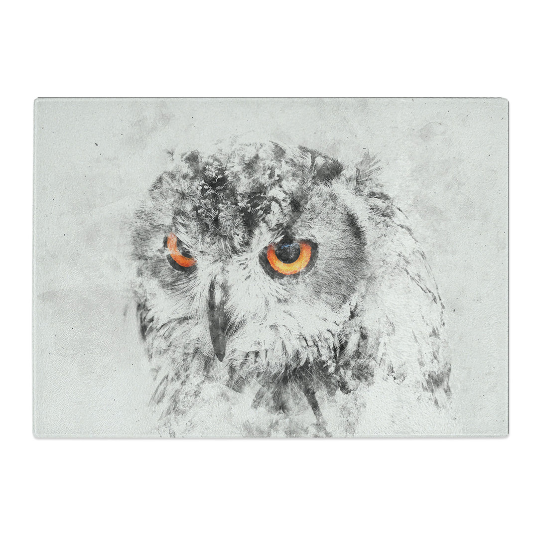 Tempered Glass Orange Eyed Owl Chopping Board