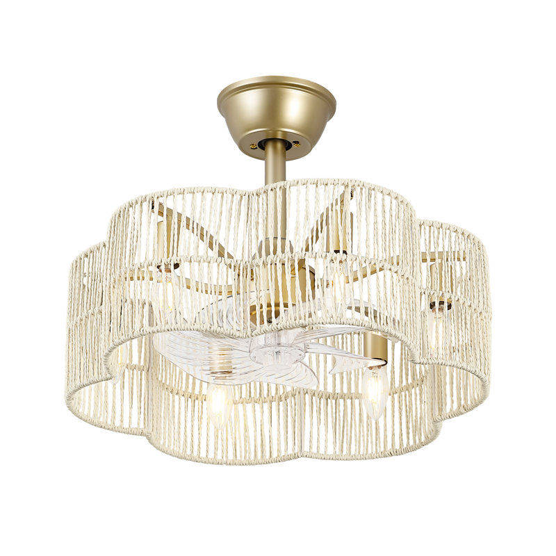 19.7" Woven Scalloped Ceiling Fan with Remote and Light, Ivory