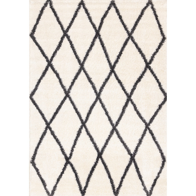 Tapis crème à treillis gris anthracite Hurlbert, Rectangle 5 pi 3 po x 7 pi 7 po