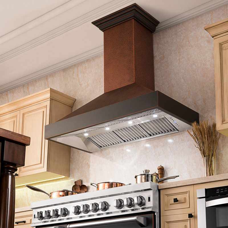 30" 400 CFM Ducted Wall Mount Range Hood, Hand-Hammered Copper, 30" W
