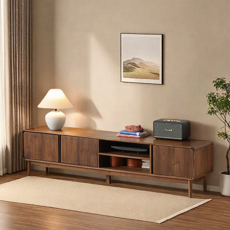 Meuble télé simple et moderne en noyer, H 21,65 po x L 70,86 po x l 17,71 po
