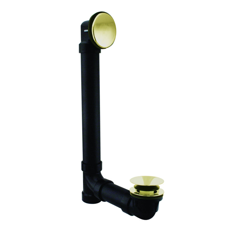 12" & 4" Sch. 40 ABS Tip-Toe Bathtub Leg Drain with No-Hole Overflow, Polished Brass