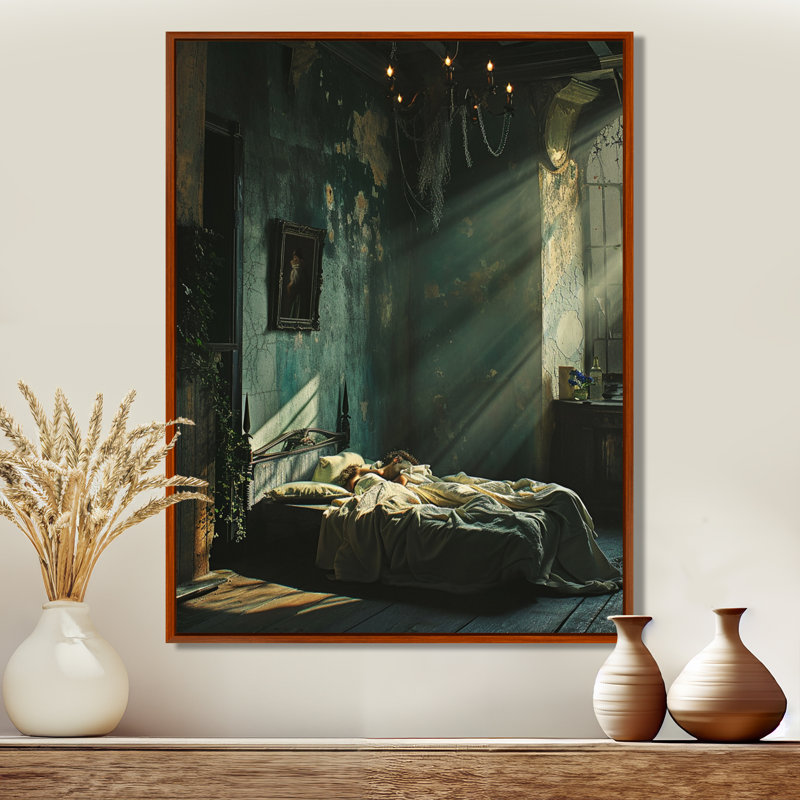 «Sunshine In Teal Rustic Boho Interior - Sunrise & Sunset», reproduction d'art murale, Toile avec cadre flottant brun