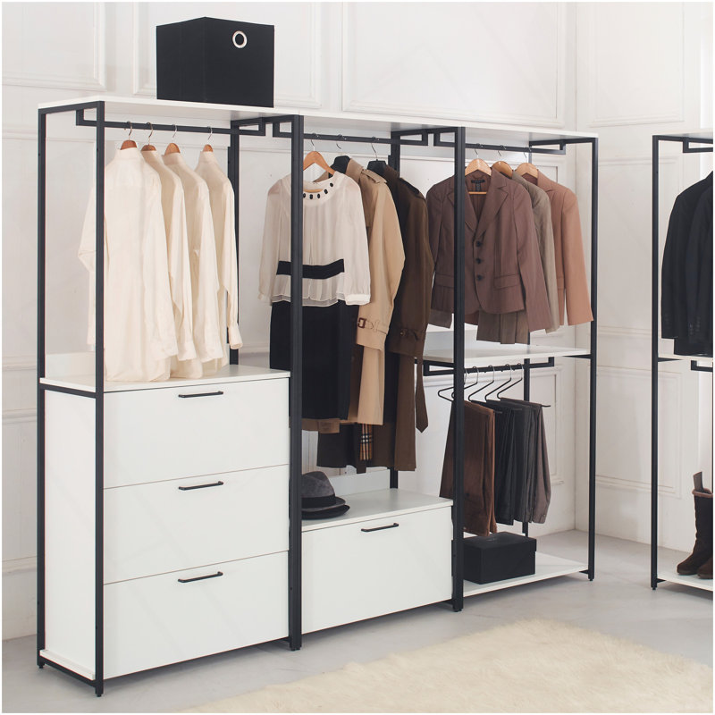 Système d'organisation sur pied en bois blanc avec cadre en métal Fiona