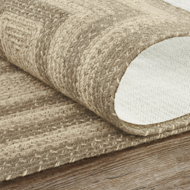Tapis en laine tressé géométrique Amadus / kaki jute / taupe gris / crème, Tapis de couloir 1 pi 10 po x 6 pi