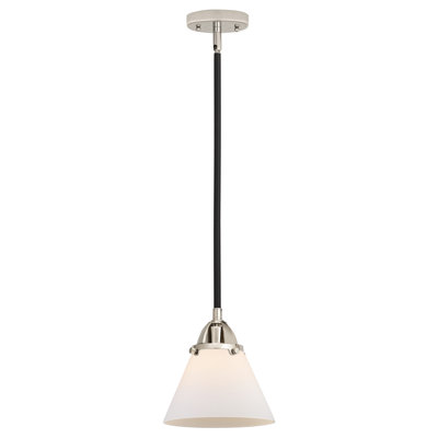 Nouveau 2 - Cone - 1 Light 8" Stem Hung Mini Pendant - Bulb Not Included - Polished Chrome Finish - Matte White Shade