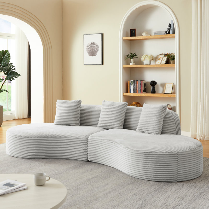 Canapé modulaire rembourré en velours côtelé à 4 places Welcom, Gris clair