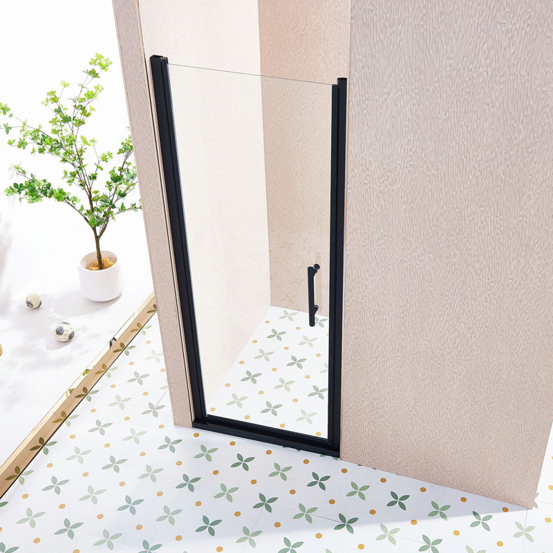 30-31.5"W X 75"H Pivot Single Swing Shower Door, Aluminium Alloy In Matte Black, 1/4" (6Mm) Thick SGCC Tempered Clear Glass.