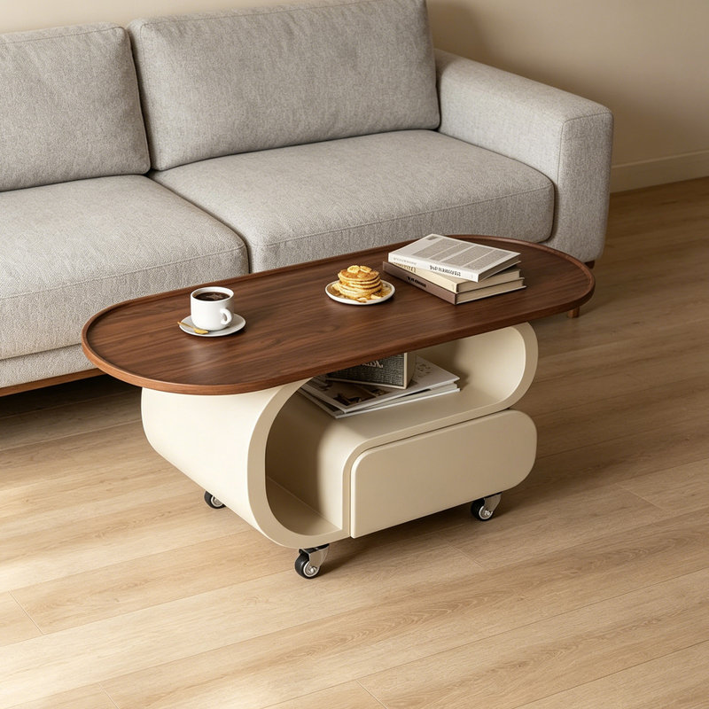 Table basse mobile Creativ, Blanc, Noyer, H 19,68 po x L 51,18 po x l 27,55 po