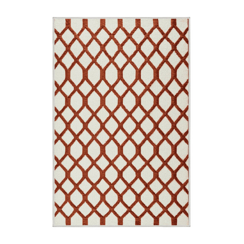 Tapis beige en treillis lavable à la machine, Rectangulaire 2 pi x 3 pi