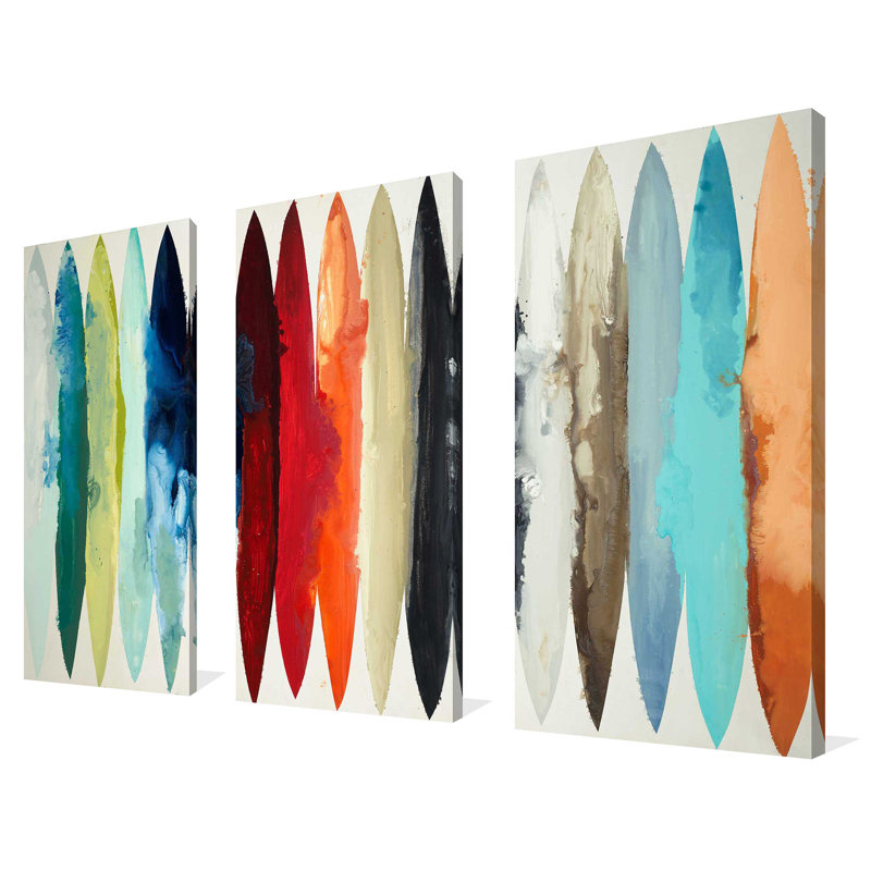 «Even Flow», ensemble de 3 peintures sur toile tendue, H 24 po x l 36 po x P 0,75 po