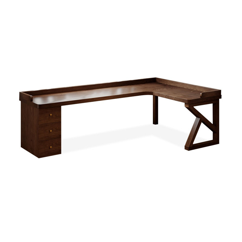 Bureau en bois massif brun en forme de L avec 3 tiroirs, H 29,53 po x l 78,74 po x P 47,24 po, Retour à droite
