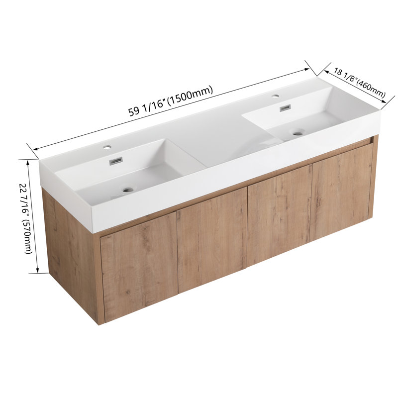 Meuble-lavabo double 59,12 po avec plateau en résine Dahmen