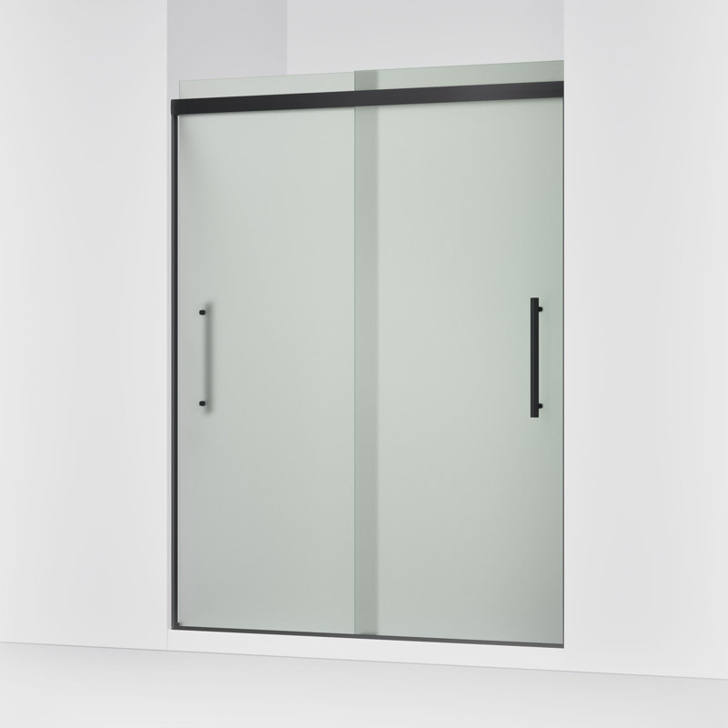 Pleat Frameless Sliding Shower Door, 79-1/16 In. H X 54-5/8 - 59-5/8 In. W, With 5/16 In. Thick Frosted Glass, Black