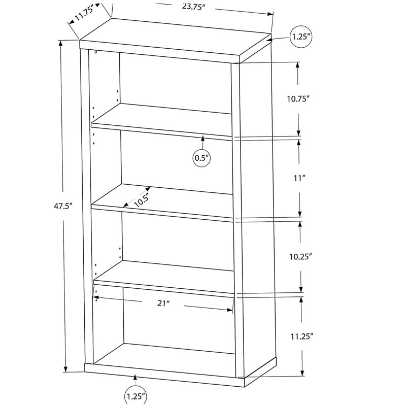 Bibliothèque, bibliothèque, présentoirs, 5 couches, hauteur de 48 pouces, bureau, chambre à coucher, peinture crème, moderne, moderne