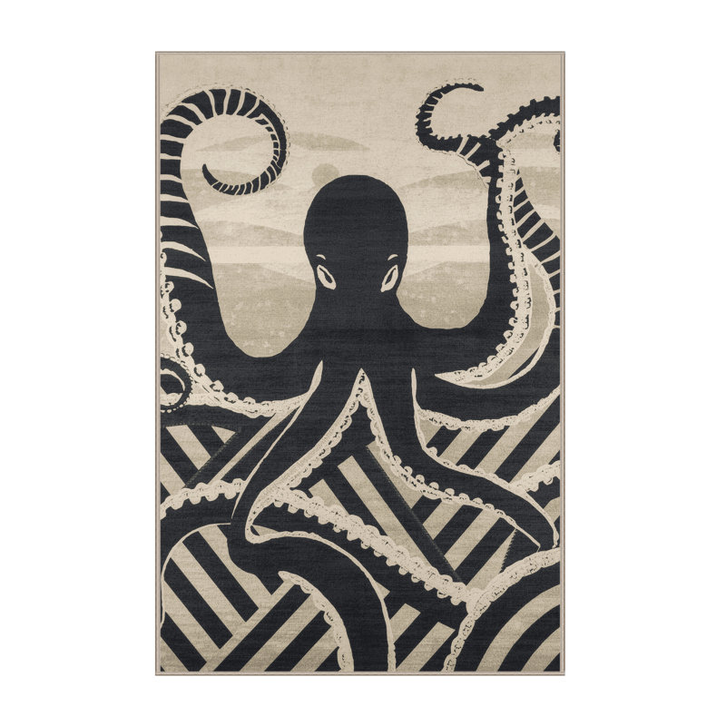 Tapis à rayures douces et moelleuses à motif nautique gris Rubio Kraken, 7 x 10