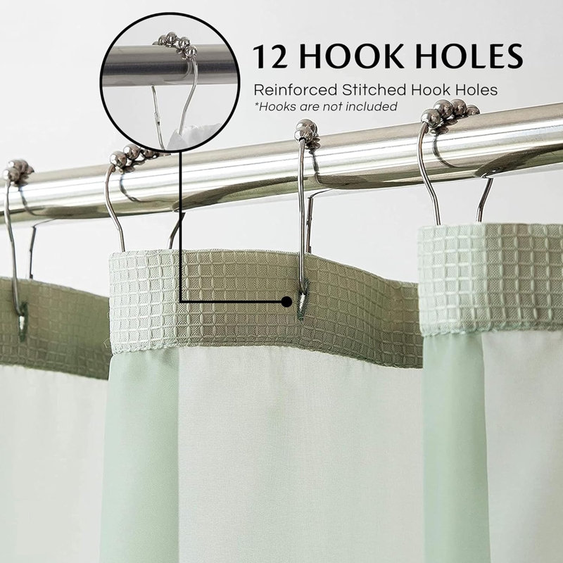 Rideau de douche à tissage gaufré moderne pour salle de bain avec dessus en filet et ensembles de doublure, Vert kaki