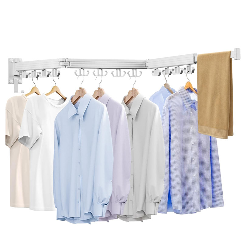 Séchoir à linge mural, 3 fois pliable, pliable et pliable avec 12 crochets doubles - blanc