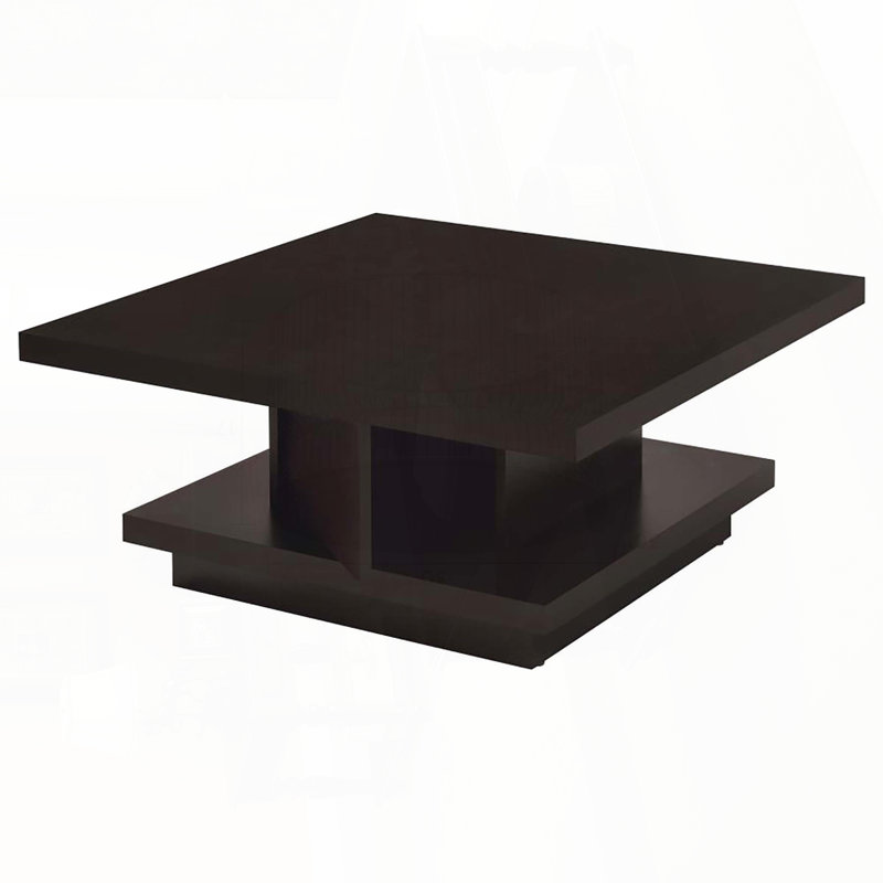Table basse carrée avec base piédestal et tablette - finition cappuccino