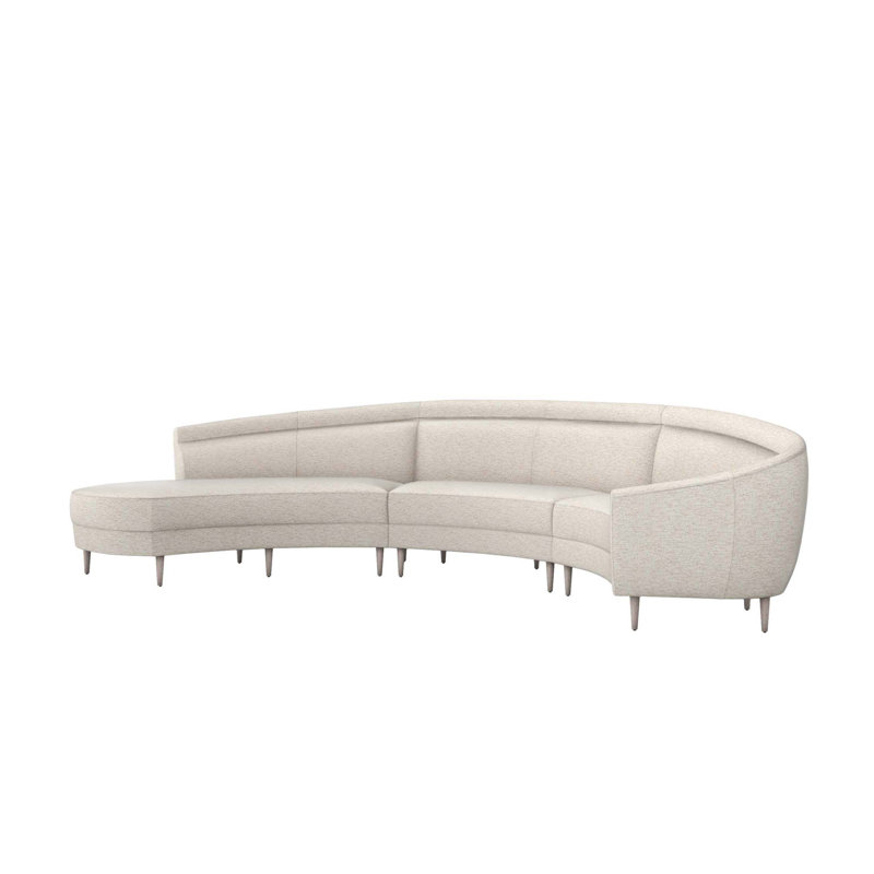 Capri Upholstered Curved Sectional, Left Hand Facing, Light Gray, Drift Chenille