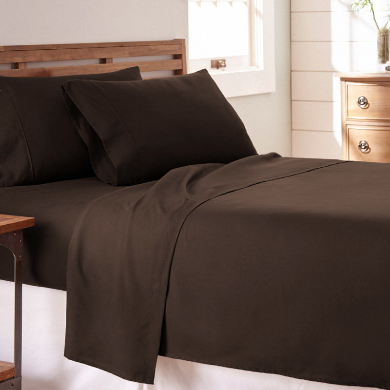 Sateen Double Brushed Microfiber Sheet Set, Cocoa, Twin Sheet Set + Fitted Sheet + 1 Pillowcase
