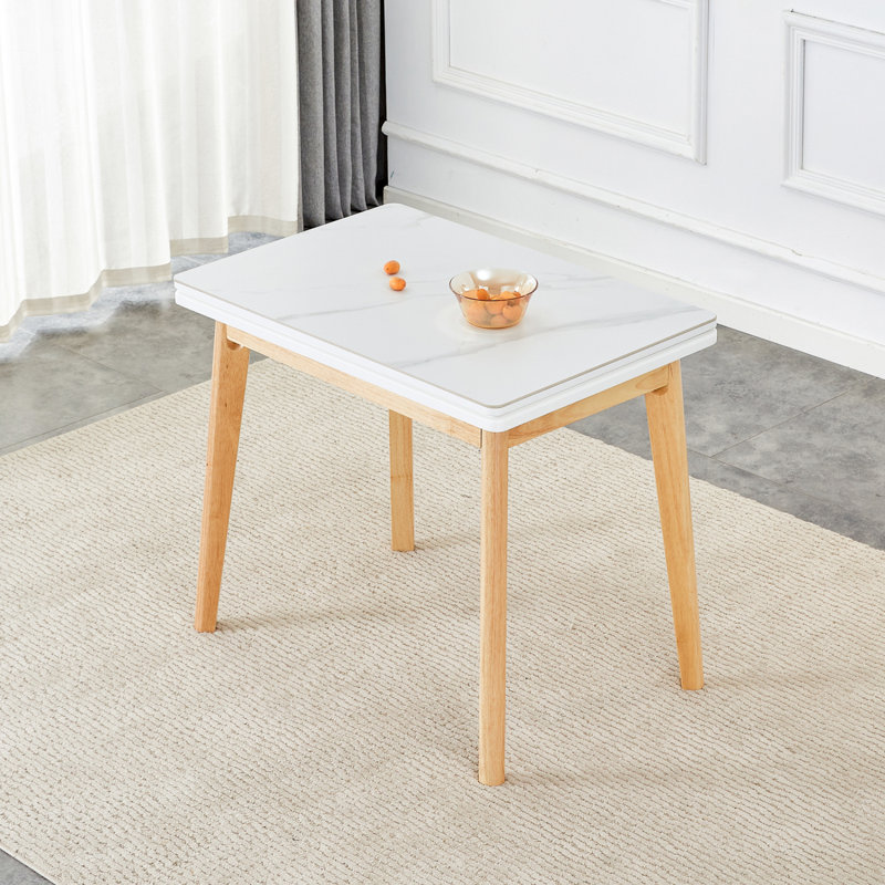 Plateau de table en pierre frittée blanche avec pieds en bois d'hévéa, bureau d'ordinateur pliable, bureau pliable, convient aux restaurants, salons, terrasses, cuisines
