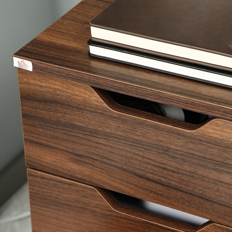 Armoire roulante 3 tiroirs pour bureau, grain de bois brun, espace de rangement supplémentaire