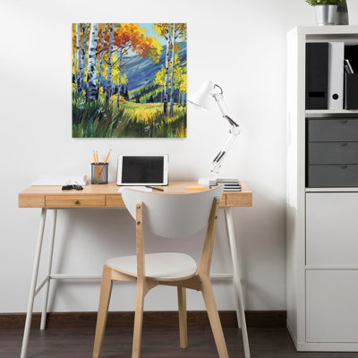 Contemporary Art Abstract Contemporary Orange Tree Birch Autumn Landscape Art by Kate Jarvik Birch - Wrapped Canvas Print