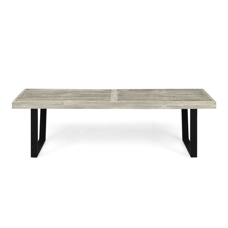 Patio Dining Bench With Iron Legs, Black/Gray