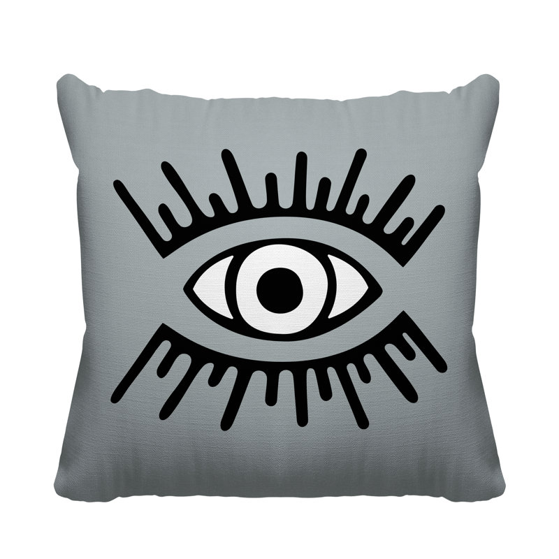 Coussin intérieur / extérieur Miranda Evil Eye, L 17 po x H 17 po, gris