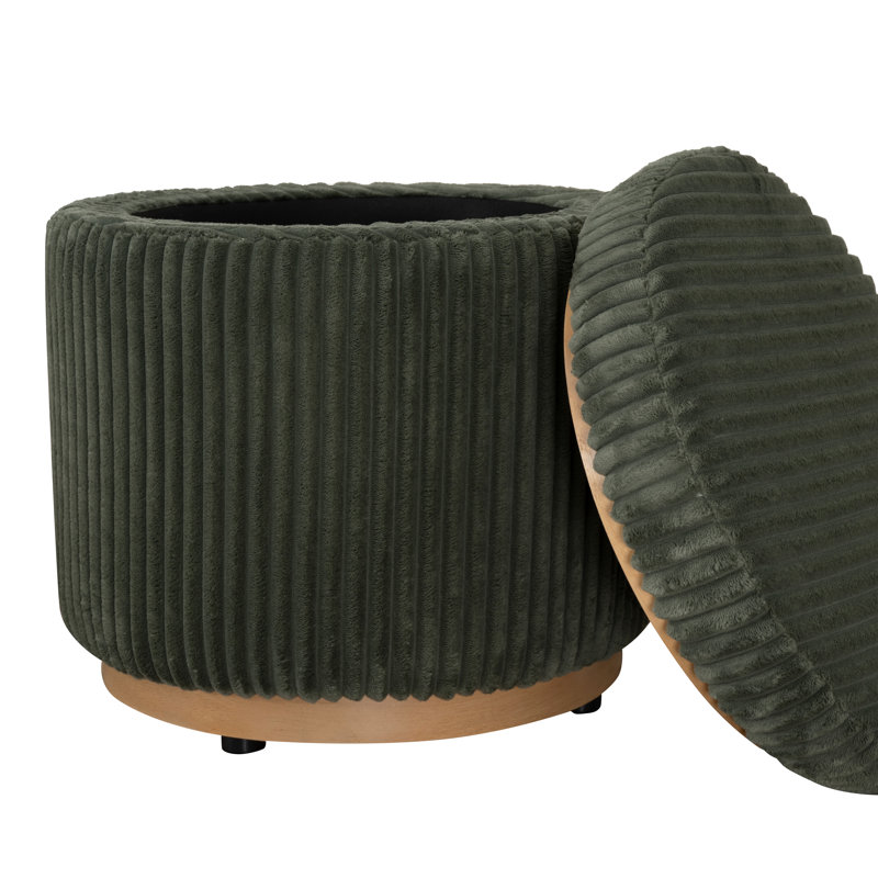 Thurleigh Round Sherpa Ottoman with Storage, Green