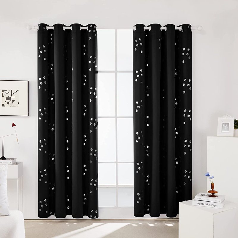 Ensemble de rideaux en polyester 2 pièces, L 52 po x L 63 po, Noir