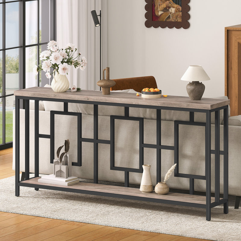 2-Tier Console Table Entryway Table Display Stand with Open Storage