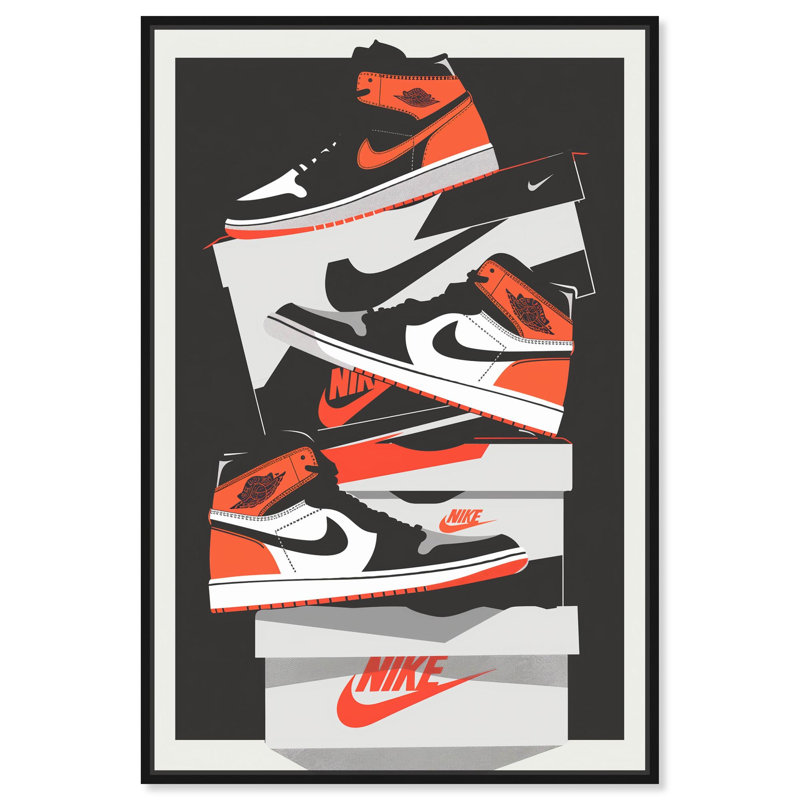 «Big Sneaker Stack Canvas» par Art Remedy, Noir, noir, noir, noir, Reproduction encadrée sans passe-partout