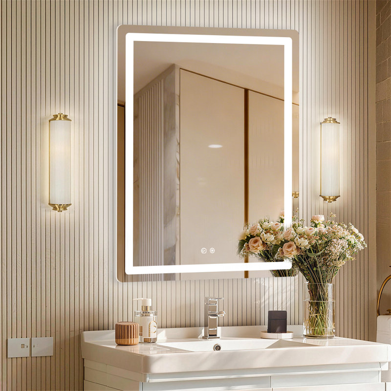 Miroir de salle de bain vertical avec lumières, 28"W x 36"H
