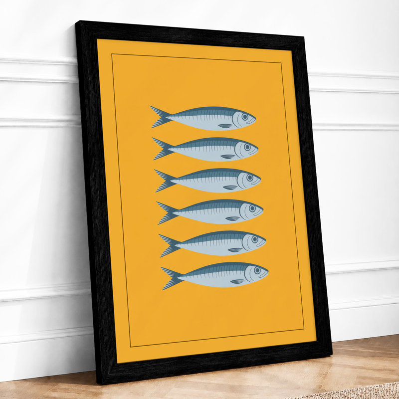 Silver Fish Study Minimalist - Framed Print, A2 - 59.4 x 42.0 cm, Black