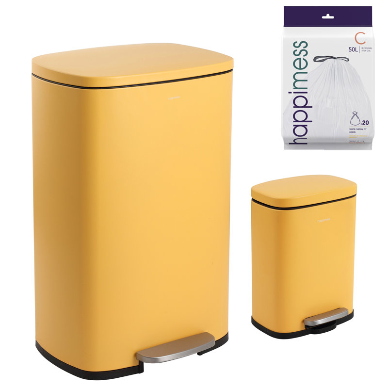 Connor Rectangular 13.2-Gallon Trash Can with Soft-Close Lid and FREE Mini Trash Can, Daffodil Yellow