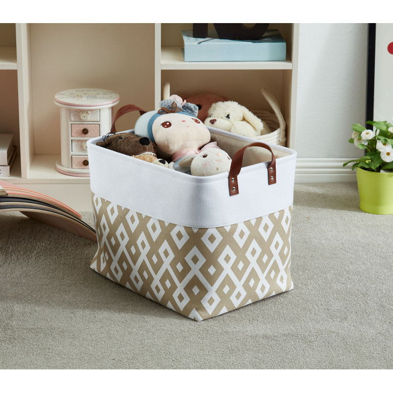 Bac de rangement pliable | Panier pliable en tissu robuste avec poignées, Blanc / kaki