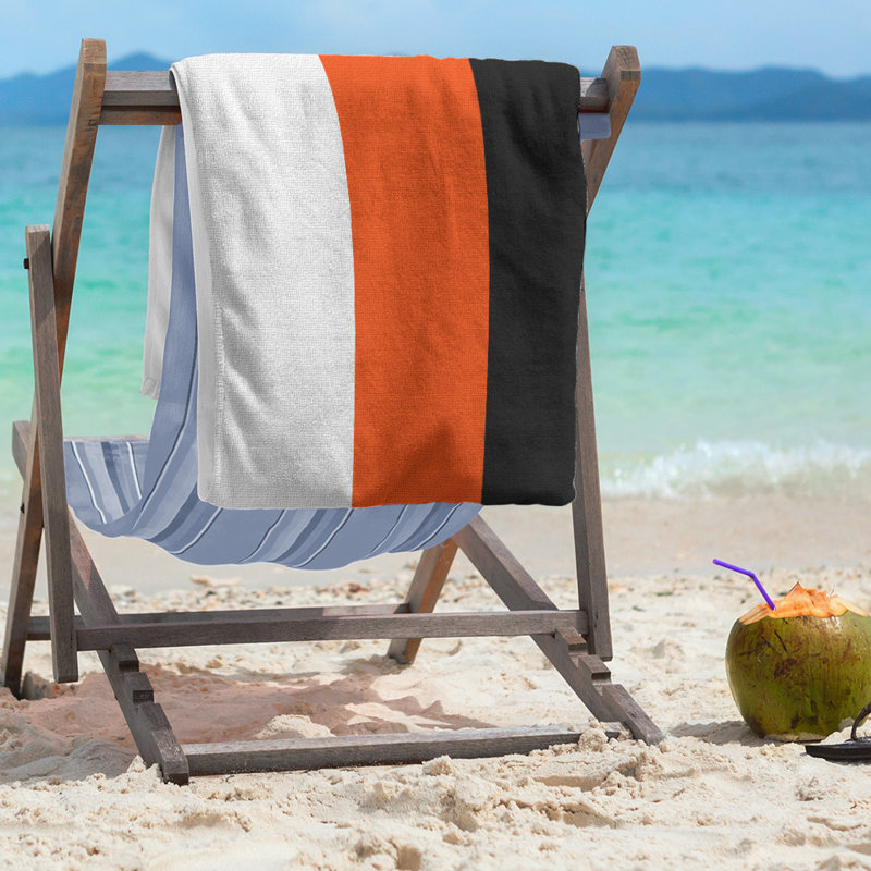 Lightweight Beach Towel, White/Orange/Black, Poly/Cotton