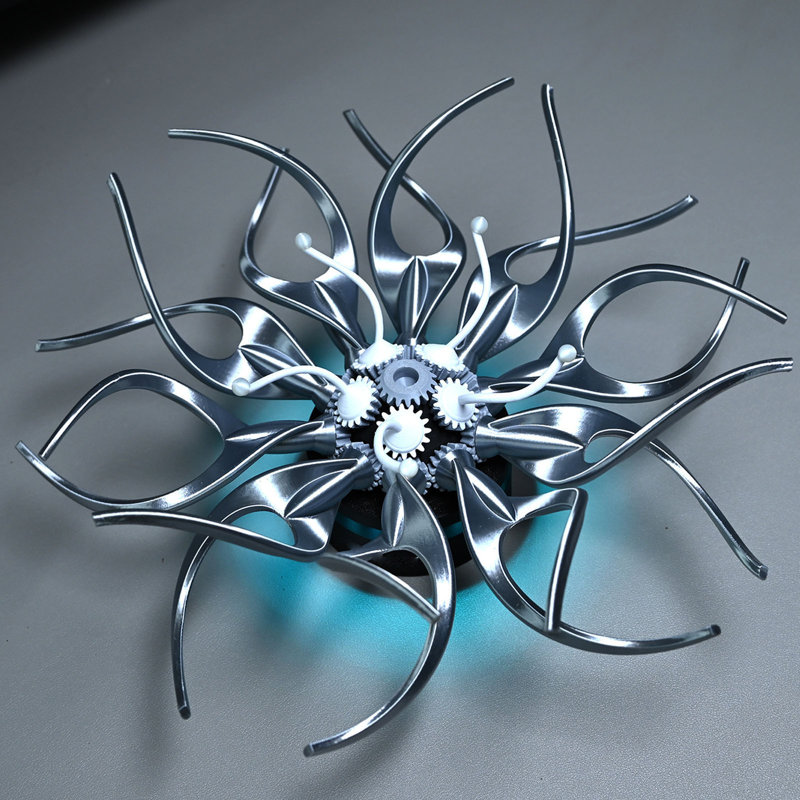 RGB LED Spiral Table Lamp Eye Catching Mechanical Flower Spinning Tech Decor with Remote Control