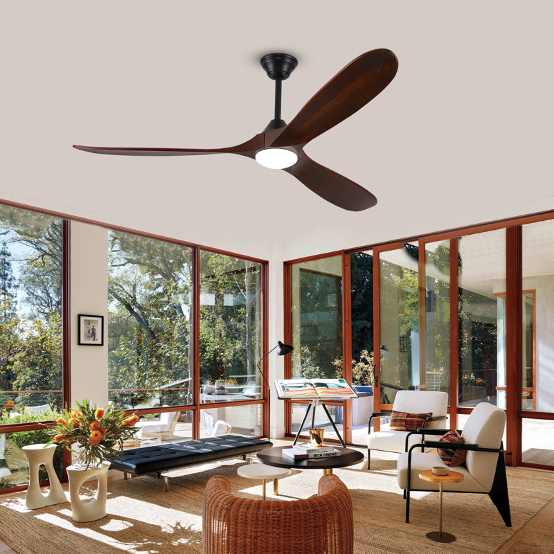 Ceiling Fan with LED Lights, 152cm, Brown Wood