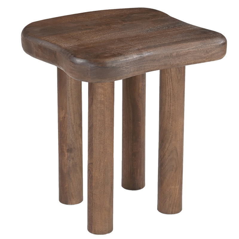 Mid-Century Modern Solid Mango Wood Organic Accent Table - Dark Walnut